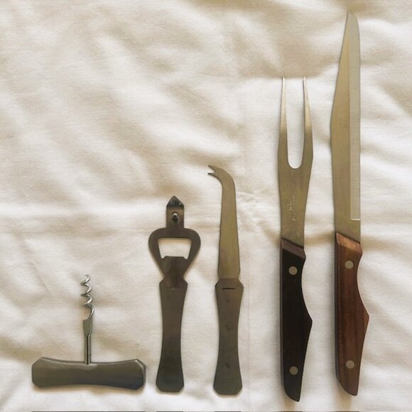 Japanese Flatware Stainless Steel Carving Knife Fork etc Rose Patterned Handles - Picture 2 of 5